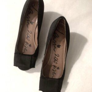 Lanvin Black Silk Heels with Bow Tiger Eye Heel 35 Luxury Classic Low Chunky